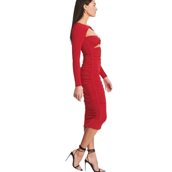 NWT SER•O•YA Red‎ Eden Dress Bodycon Midi Long Sleeve Size XXSmall - Picture 2 of 12